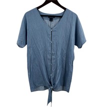 Select + Trend Blue Button Up Short Sleeve Tie Waist Top Size Large New - £11.26 GBP