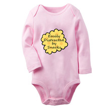 Easily Distracted by Snacks Funny Romper Baby Bodysuits Newborn Long Jumpsuits - £8.71 GBP