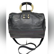 Ugg Australia Handbag Black Leather Rainbow Stitch Satchel Crossbody Pur... - $142.50