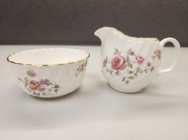 Vintage Floral Adderley Floral Open Sugar Bowl &amp; Creamer Pink Roses - £17.57 GBP