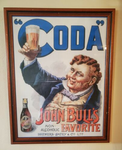 Primary image for Vtg. Coda John Bull's Favorite Non-Alcoholic Beer Brewery Framed Picture 26"x20"