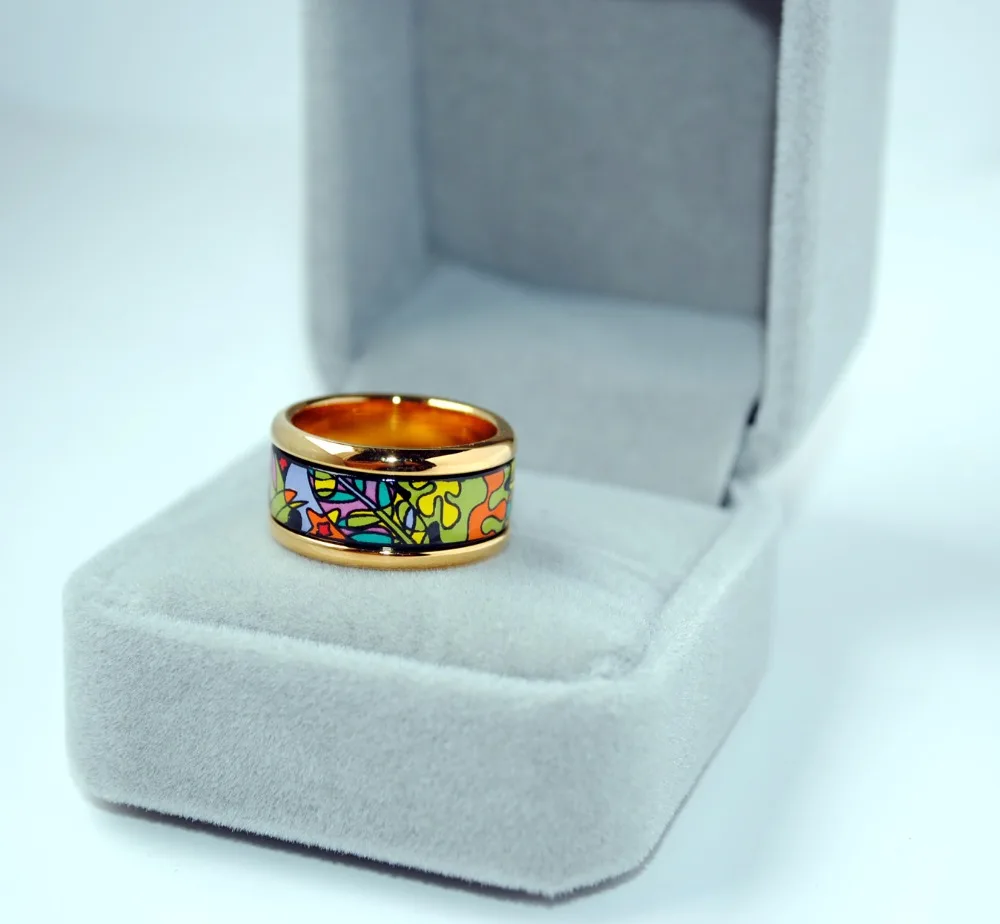 Cloisonne enamel circular fashion jewelry plated gold rings - £61.25 GBP