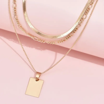High Fashion Three Layer Tag Pendant Necklace Gold - £9.78 GBP