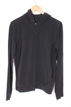 Theory S Black Treck H Long Sleeve Pima Cotton Hoodie T-Shirt Pockets Peru - £23.21 GBP