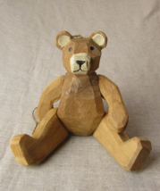 Vintage Hand Carved Wooden Teddy Bear With Movable Arms / Legs - $59.08