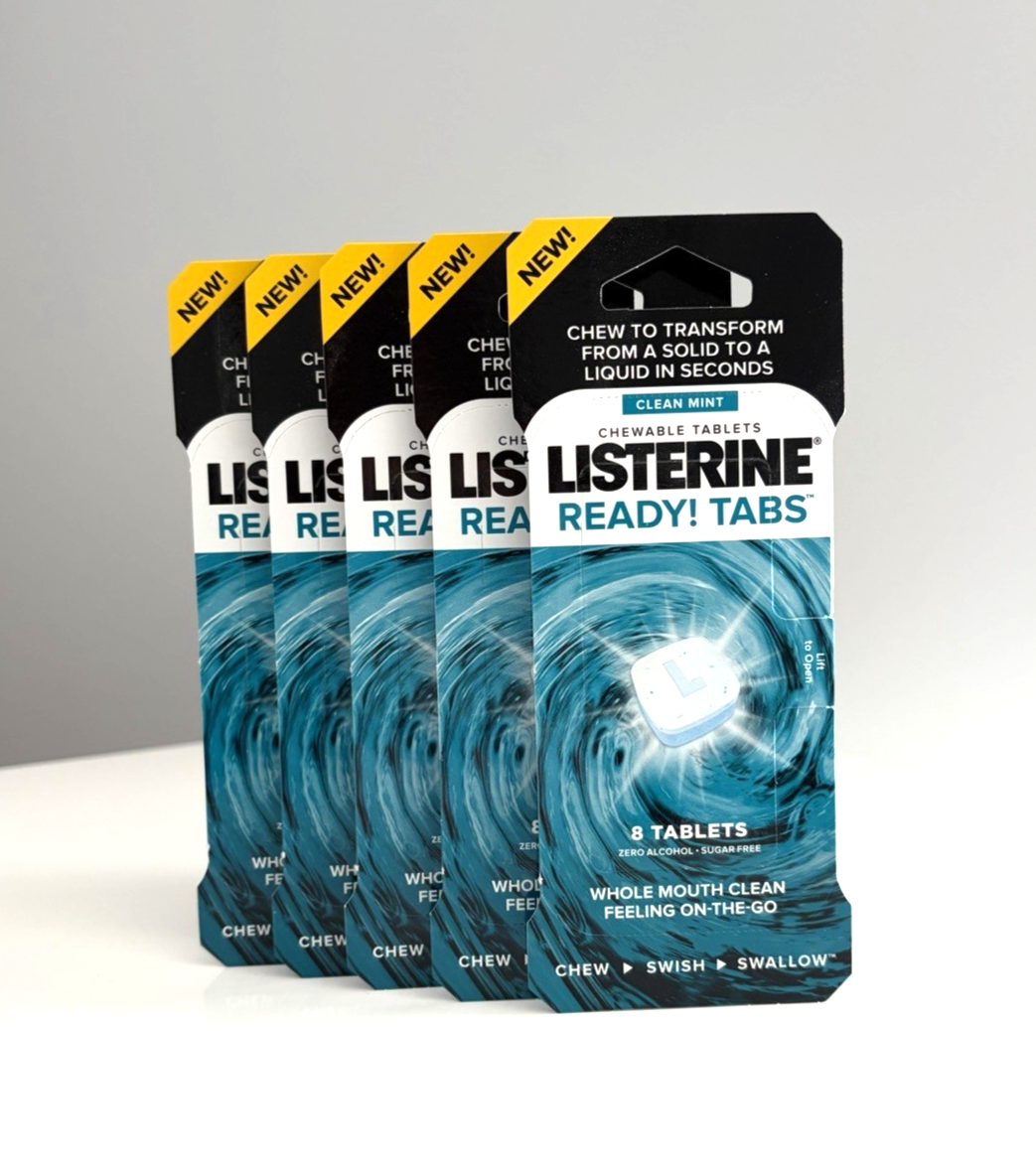 Listerine Ready! Tabs Clean Mint Chewable 8 ct Each- Lot of 5 (40 Mints ... - $79.99