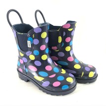 Toms Toddler Girls Rain Boots Polka Dots Colorful Navy Blue Slip On Size 8 - $33.85