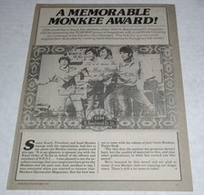 The Monkees Tiger Beat Star Magazine Photo Clipping Vintage Oct. 1987 TB Award  - £9.47 GBP