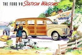 1940 Ford V-8 &quot;Woody&quot; Station Wagons - Promotional Advertising Poster - £24.79 GBP