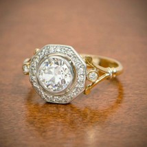 Antique Art Deco LC Moissanite Gold Plated Silver Engagement Wedding Ring Xmas - £79.95 GBP