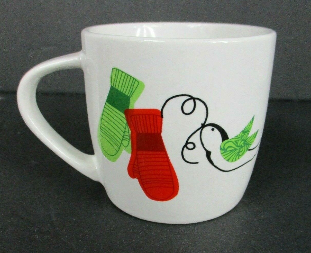 Starbucks Holidays White Ceramic Coffee Cup Mug Dove Mittens 2011 Small 10 oz  - $11.87