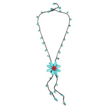 Cotton Center of Attention Turquoise and Synthetic Coral Necklace - £12.60 GBP