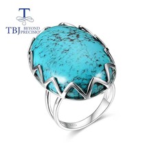 New natural Blue Turquoise oval 20*30mm big gemstone ring 925 sterling silver wo - £93.35 GBP