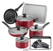 Farberware- 15-Piece Non-Stick Cookware Set Red Oven safe to 350°F - $85.49