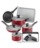 Farberware- 15-Piece Non-Stick Cookware Set Red Oven safe to 350°F - £68.13 GBP