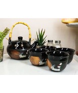 Ebros Auspicious White Rabbits Jumping Over Red Moon Ceramic Tea Set W/4... - $45.12 CAD