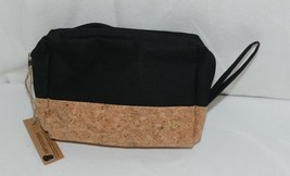 TPO Brand MP0005BK Hope Tan Cork  Black Canvas Zipper Travel Makeup Pouch Bag image 2