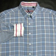 Robert Graham &quot;X&quot; Collection (L) Blue Plaids &amp; Checks Button Front L/S Shirt - £31.70 GBP
