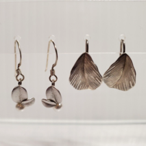 2 Pair Lot All Solid Sterling 925 Silver Leaf Leaves Dangling Earrings 2.7g - £18.71 GBP