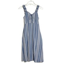 Japna Linen Blend Chambray Striped Dress Size S Blue White A-line Sleeve... - $14.99