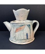 Andrea Christie Pottery Teapot Abstract RARE Ceramic House New Orleans 2006 - $65.34