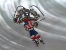 Estate Handmade Silvertone Wire USA Patriotic Fourth of July Holiday Girl Stick - £11.21 GBP