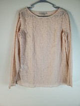 LOFT Blouse Top Womens Small Pink Lace Embroidered Floral Long Sleeve Pullover - £12.60 GBP