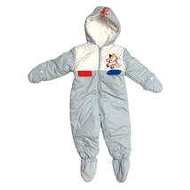 Vintage Classic 80s Gray Fleece Full Zipper Hooded Baby Toddler Snowsuit - £23.39 GBP