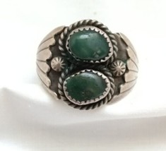 Vintage Native American Double Green Turquoise Handcrafted Sterling Silv... - £224.47 GBP