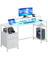 61&quot; Gaming Desk w/ LED Lights &amp; Power Outlets - White - $283.23 CAD