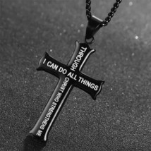 I Can Do All Things Black Fashion Christian Cross Necklace Pendant Men Women New - £5.94 GBP