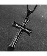 I Can Do All Things Black Fashion Christian Cross Necklace Pendant Men W... - €6,68 EUR