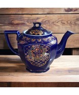 Vtg Seiei &amp; Co Cobalt Blue Hand Painted Floral Blossom Enamel Teapot Japan - $932.80 MXN