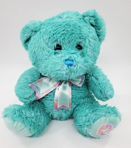 Hugfun Bear Aqua Blue Teal Sitting XO Heart Plush 11&quot;  Stuffed Animal Toy B311 - £11.76 GBP