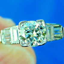 Earth mined Diamond European Engagement Ring Antique Art Deco Platinum Solitaire - $6,626.25