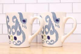 Modern Kitchen Lot Rachael Ray Stoneware China Coffee Mugs in IKAT BLUE Pattern - £10.91 GBP
