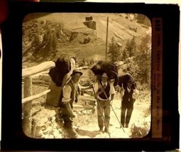 Magic Lantern Glass Slide Carrying Goods in the Alps Switzerland Keyston... - £22.92 GBP