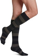 Sigvaris Microfiber Shades Calf High Socks CT 20-30mmHg Dark Navy Stripe Small L - $42.02