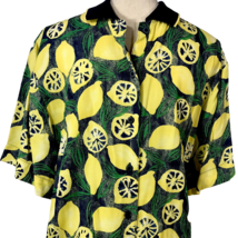 Lemon Polo Short Sleeve Size 12 Women Navy Blue Yellow Green Flowy Material - £23.59 GBP