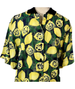 Lemon Polo Short Sleeve Size 12 Women Navy Blue Yellow Green Flowy Material - £23.59 GBP