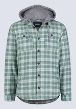 Buffalo David Men&#39;s Jakeim Plaid Flannel Hooded Shirt-Jacket Rain Forest... - $41.99