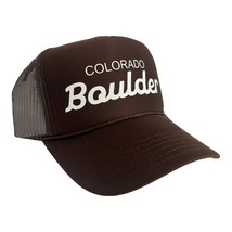 New Boulder Colorado Sports Script Brown Hat 5 Panel High Crown Trucker Snapback - £18.64 GBP