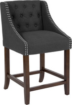 24&quot; High Tufted Walnut Counter Height Stool,Accent Nail Trim,Charcoal Fabric - £228.63 GBP