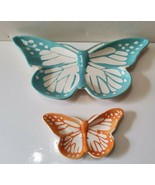 2 Butterfly Shaped Ceramic Plates Trays Turquois Orange White 13&quot; / 6&#39;&#39; ... - $25.84