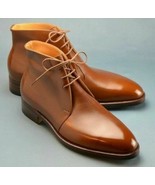 Handmade Mens fashion Tan color Chukka boots Men tan leather lace up ank... - $218.81 CAD+