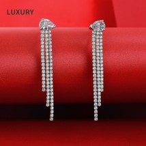 Luxury 100%S925 Sterling Silver Sparkling 7*10High Carbon Diamond Long Tassel Ea - £60.03 GBP