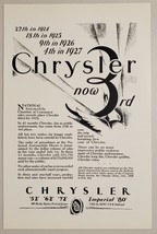 1928 Print Ad Chrysler Now in 3rd Place Among Automakers - £12.04 GBP