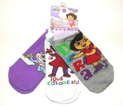 Dora The Explorer 3pk Ankle Socks Gray White Purple Size 6-8 NWT - £5.17 GBP