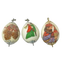 Sugared Egg Christmas Ornaments 1 Inch Vtg Wise Men Pinecone Victorian Couple - $12.82