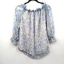 Jodifl Blue Green Floral Ruffle Blouse Top Small - $15.00